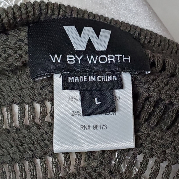 W by Worth Olive Green Open Crochet Knit Plunging Neckline Asymmetric Midi Dress - Picture 13 of 14